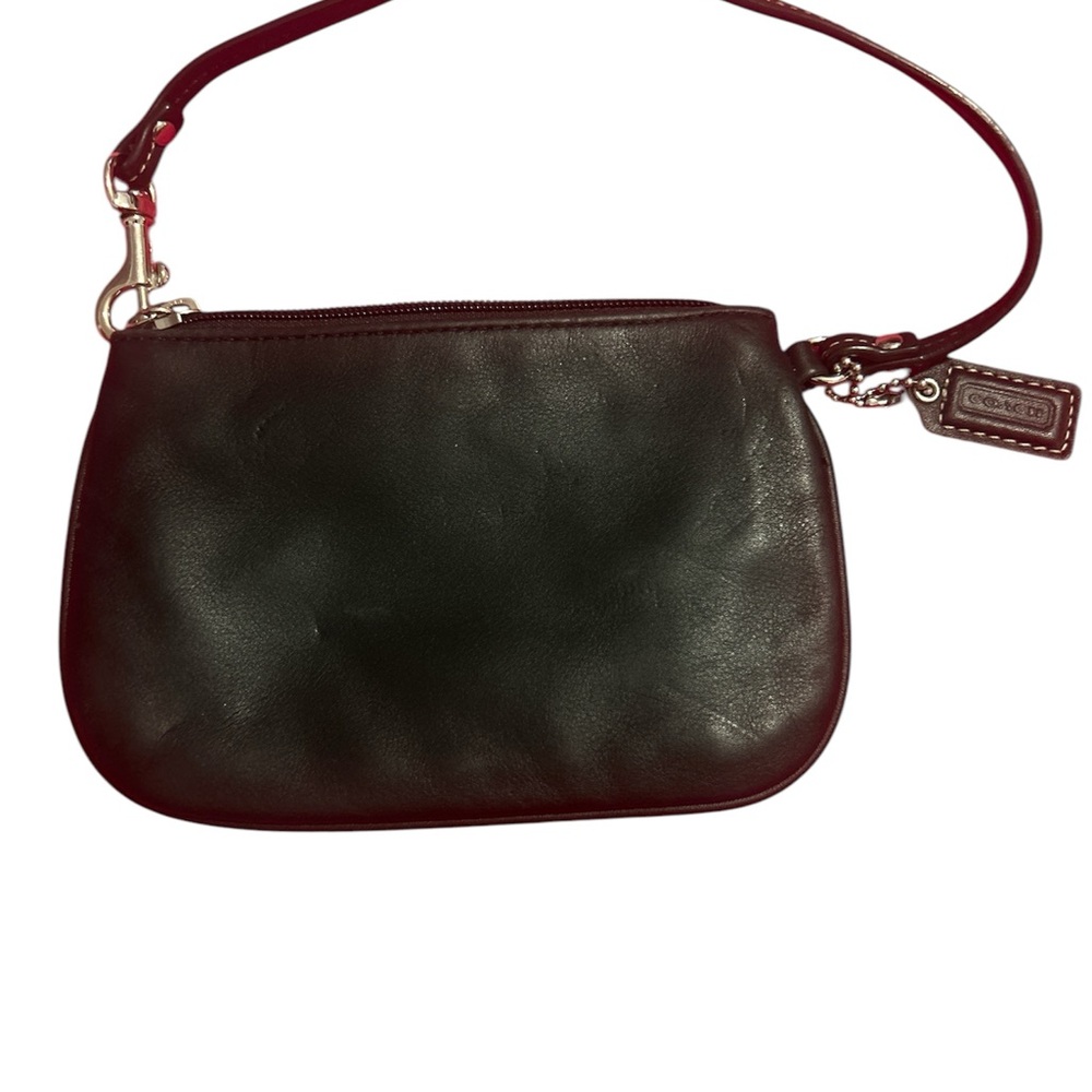 Coach Solid Black /Silver Leather Small Wristlet - image 2